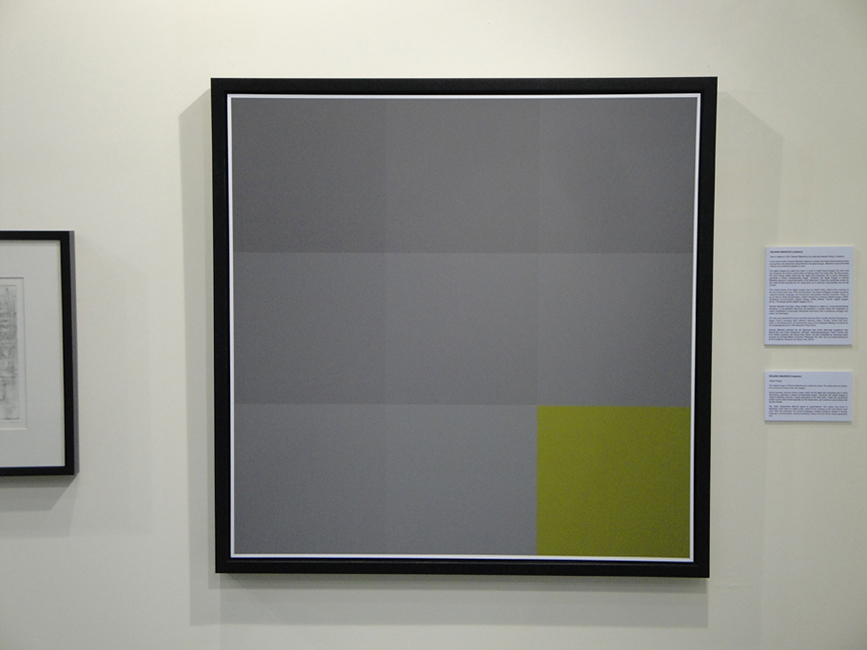 Photo from the exhibition, July 12, 2011, Exhibited work: 
- Title: abcdefghijklmnopqrstuvwxyz 
- Production date: 2011 
- Technique: Pigmented print on photo paper 
- 102,669 cm x 102,669 cm 
- Edition of 7 prints + 3 A.P.