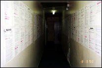 Corridor lined with printed messages · December 2000 · 2