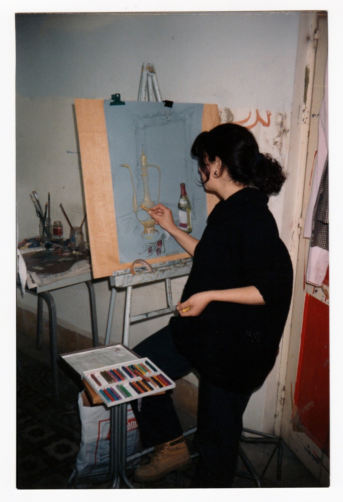 Drawing a still life in pastel, in the studio · 9