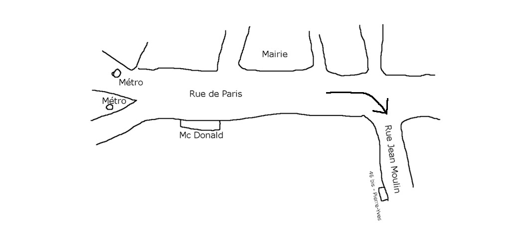 Plan d’accès au domicile de Pierre-Yves Fave, 46 bis, rue Jean Moulin, Les Lilas